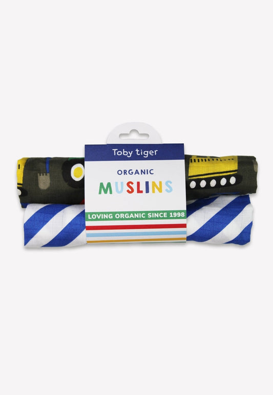 Organic Transport Print Muslin 2-Pack | organic baby sleepwear UK — KIDDYKIND