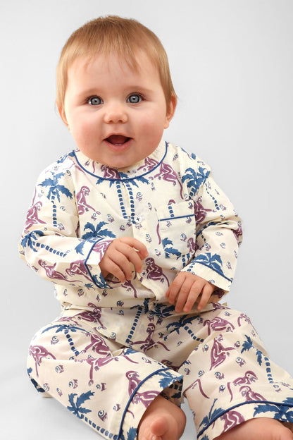 Natural baby sleep: monkey capers - organic cotton baby pyjama set | KIDDYKIND