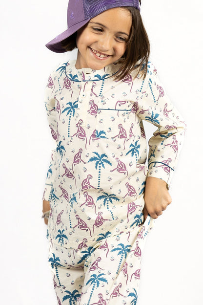 Natural baby sleep: monkey capers - organic cotton kids pyjama set | KIDDYKIND
