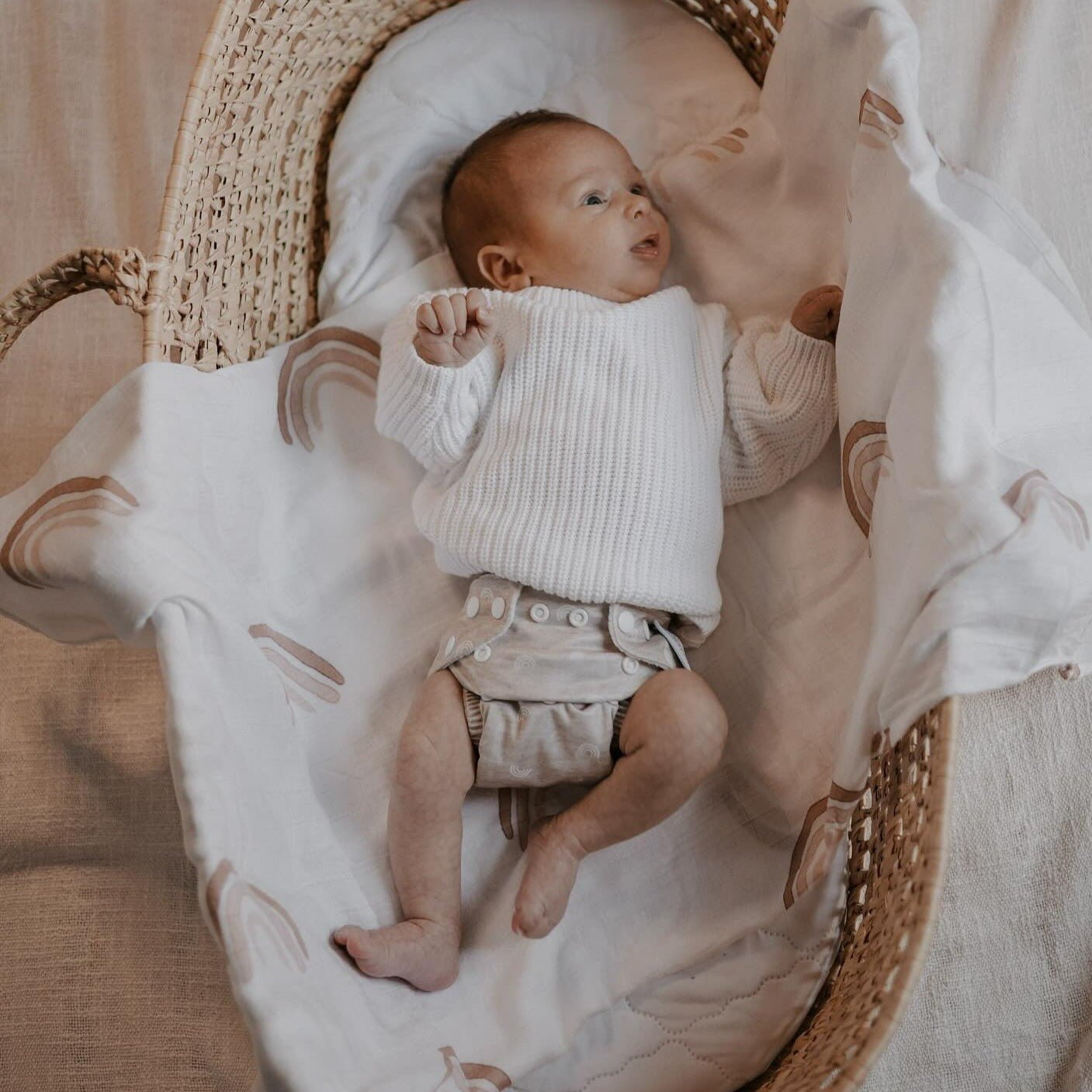 Newborn Reusable Cloth Nappy - Gingham Taupe