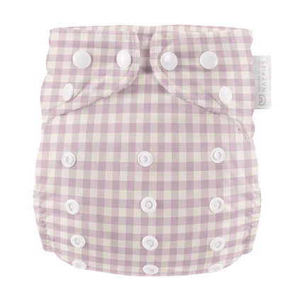 One Size All-In-One Reusable Cloth Nappy - Lilac Gingham