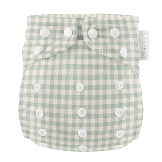 One Size All-In-One Reusable Cloth Nappy - Sage Gingham