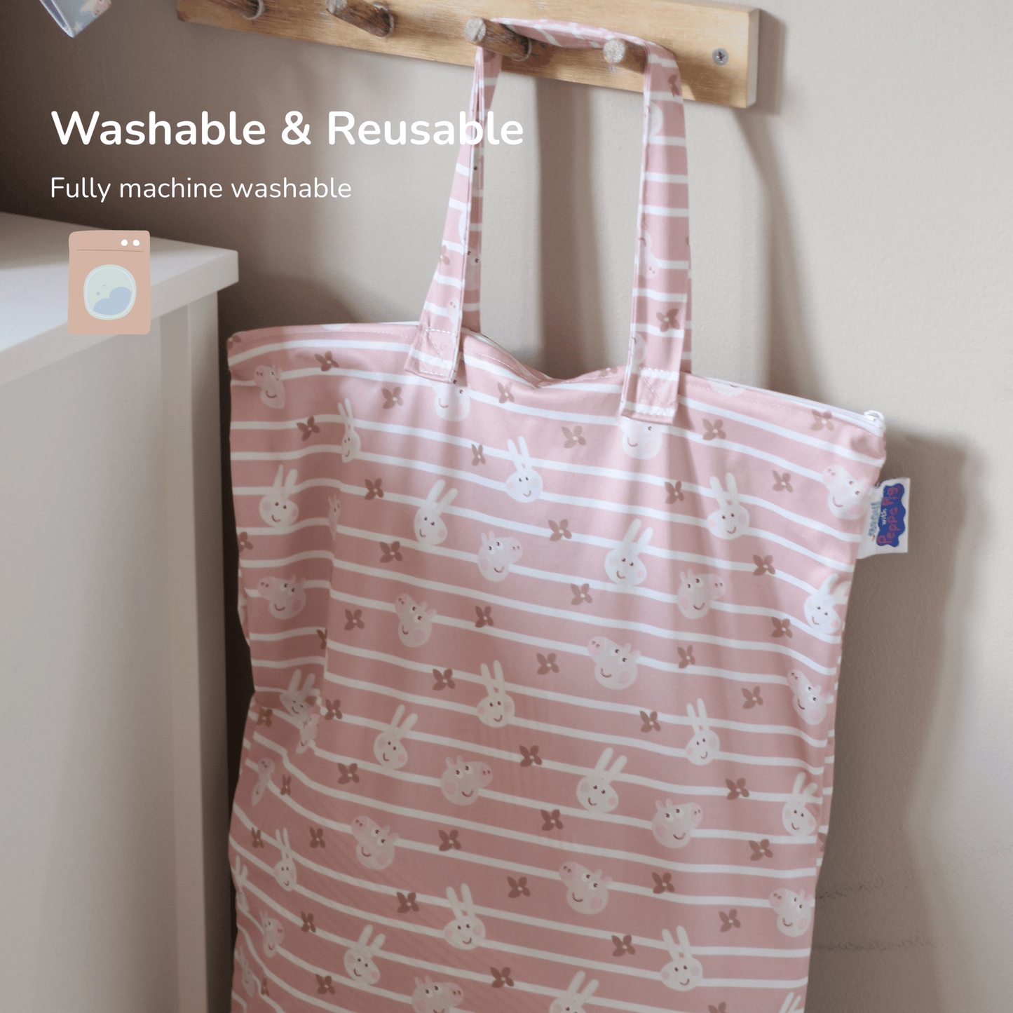 Peppa Pig XL Wet Bag Reusable Cloth Nappy Pail - George & Mr.Dinosaur | White