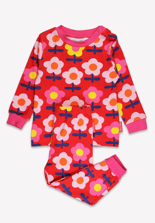 Organic baby bedding: Organic Pink Flower Print Pyjamas | KIDDYKIND