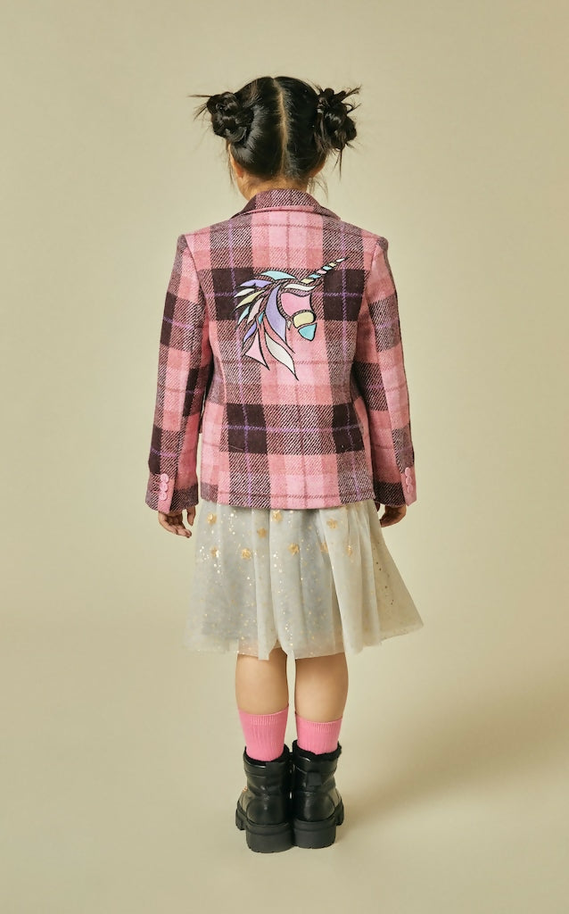 Unique Unicorn Tweed Blazer in Pink three