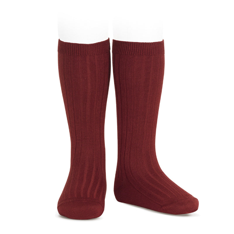 Ribbed Knee High Socks - Burgundy