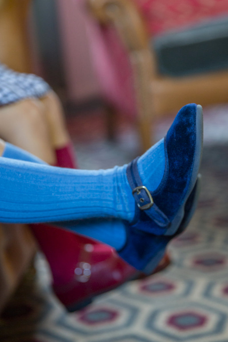 Ribbed Knee High Socks - French Blue