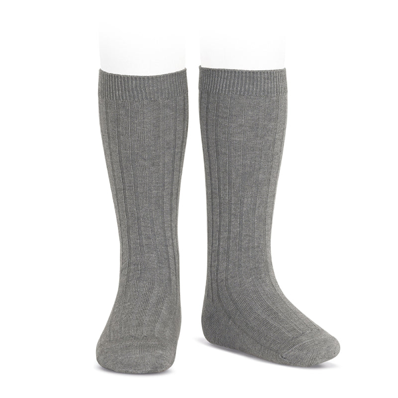 Ribbed Knee High Socks - Grey
