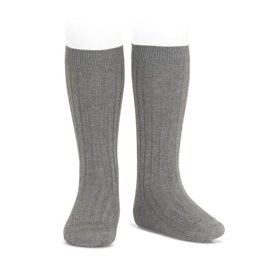 Ribbed Knee High Socks Grey