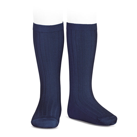 Ribbed Knee High Socks - Navy Blue
