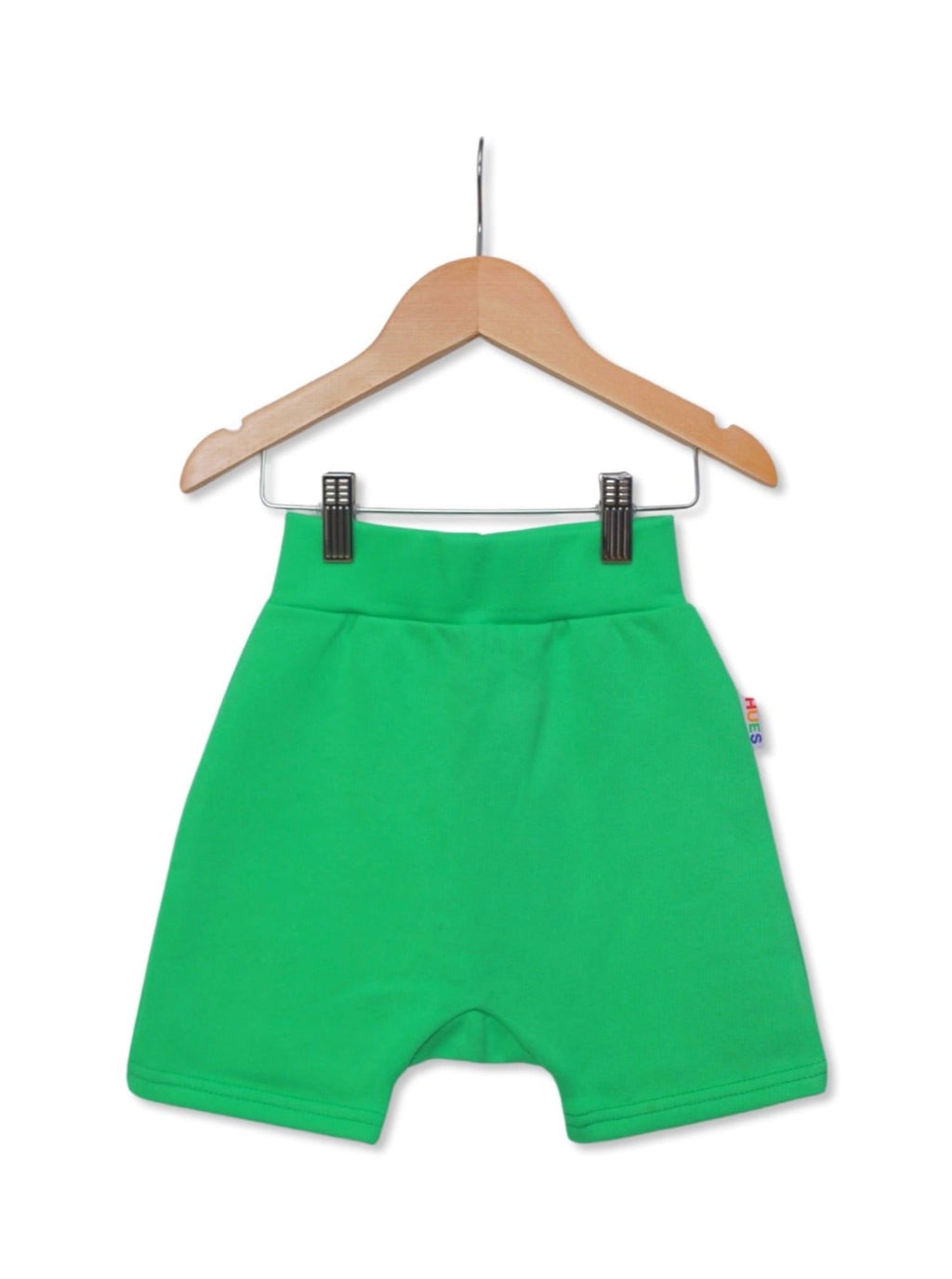 Kids Unisex Green Shorts Front View - Hues Clothing