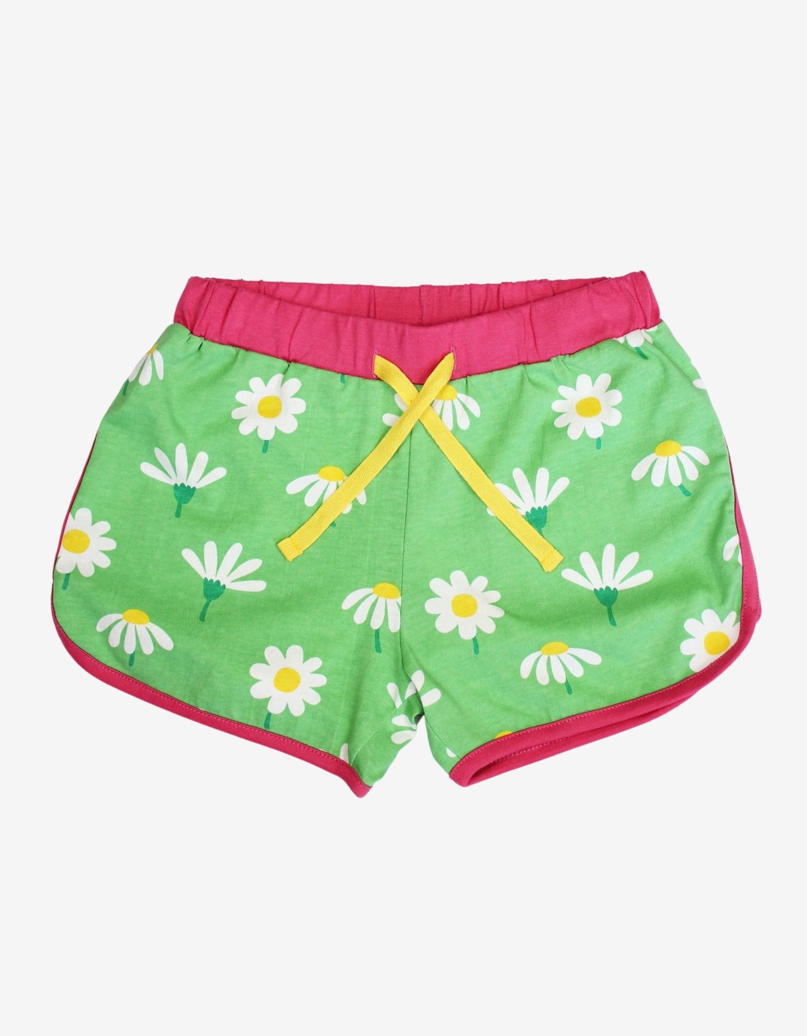 Organic Daisy Print Running Shorts by Toby Tiger, GOTS-certified, vetted by KIDDYKIND