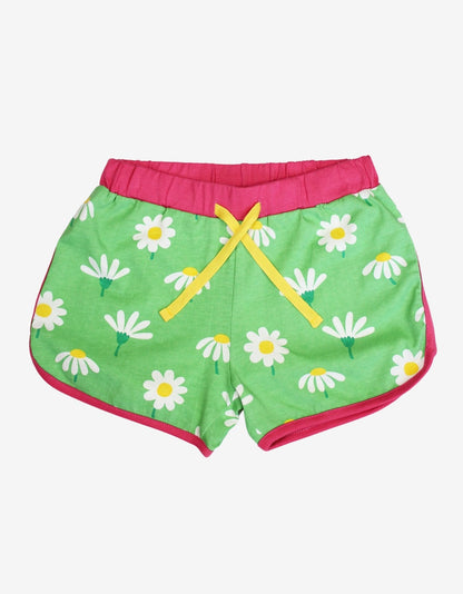 Organic Daisy Print Running Shorts by Toby Tiger, GOTS-certified, vetted by KIDDYKIND