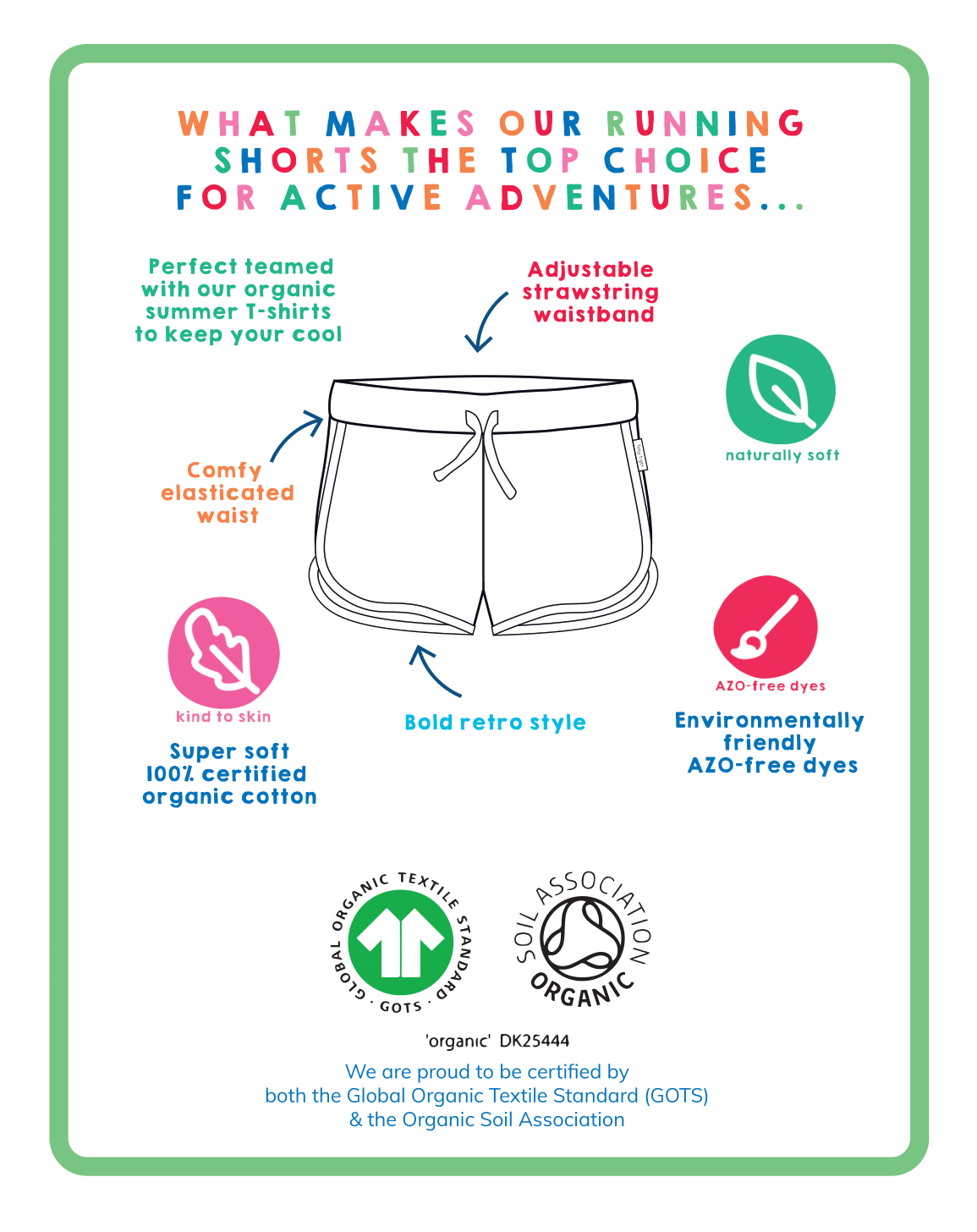 Organic Daisy Print Running Shorts by Toby Tiger, GOTS-certified, vetted by KIDDYKIND