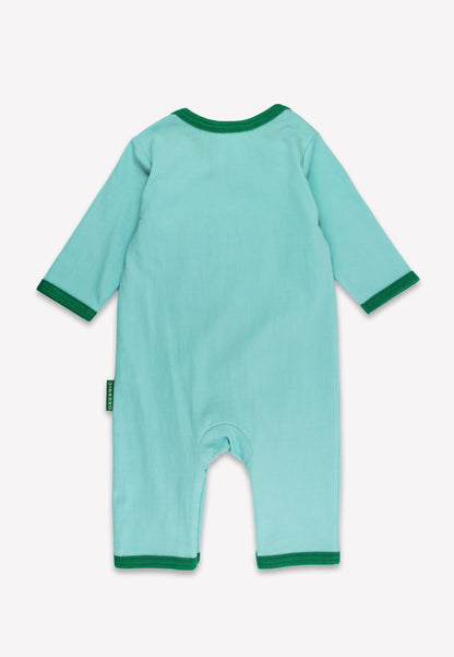 Natural baby sleep: Organic Sheep Applique Blue Sleepsuit | KIDDYKIND