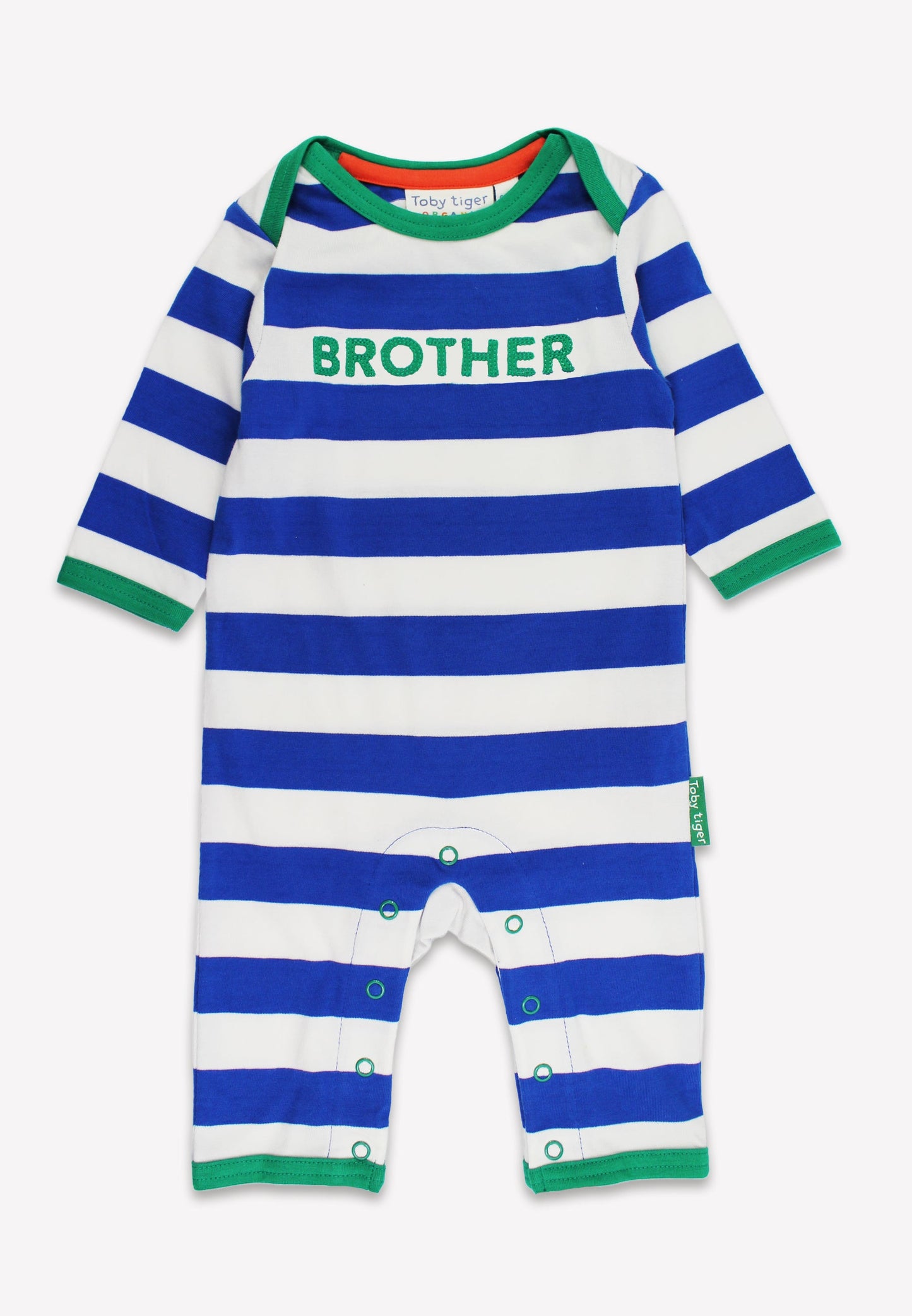 Organic Brother Applique Blue Stripe Sleepsuit | organic baby sleepwear UK — KIDDYKIND