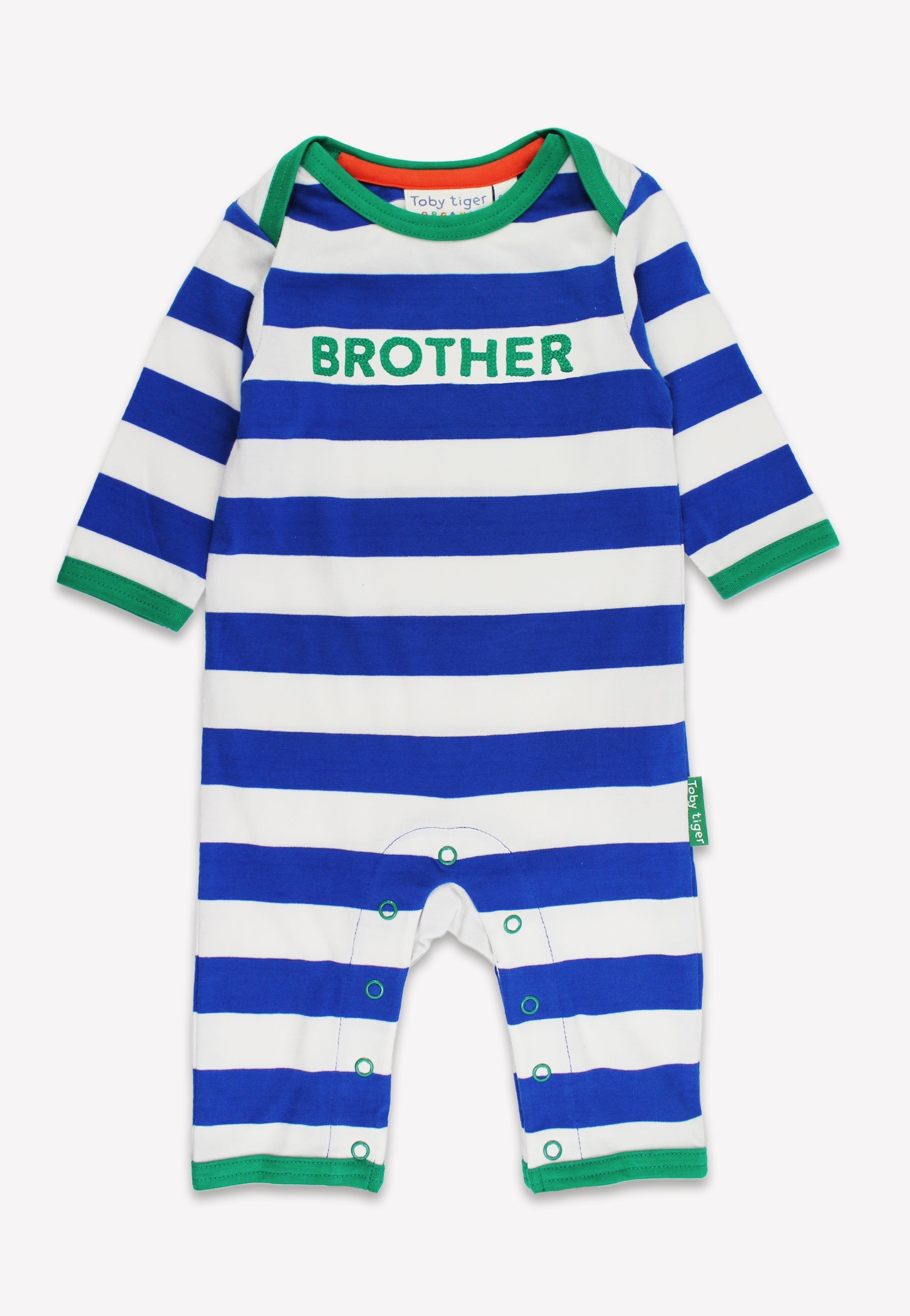 Organic Brother Applique Blue Stripe Sleepsuit | organic baby sleepwear UK — KIDDYKIND