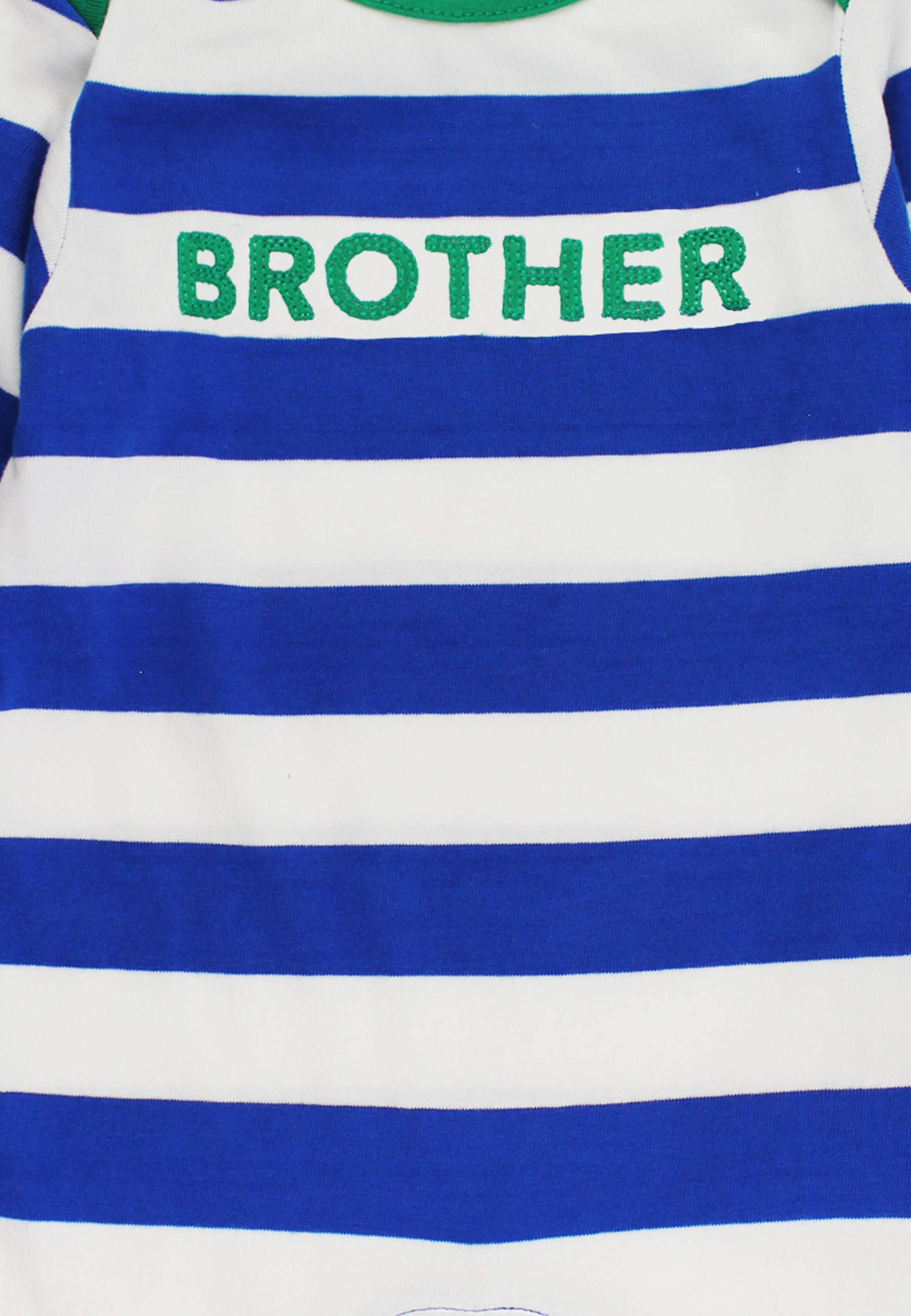 Organic Brother Applique Blue Stripe Sleepsuit | organic baby sleepwear UK — KIDDYKIND