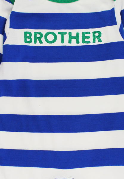Organic Brother Applique Blue Stripe Sleepsuit | organic baby sleepwear UK — KIDDYKIND