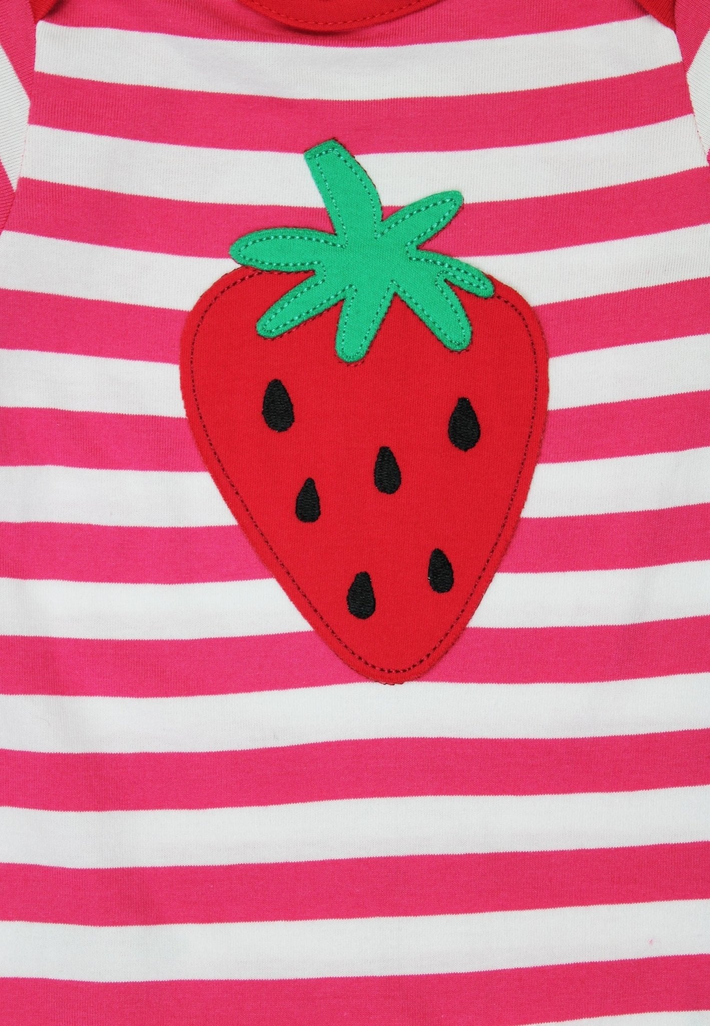 Organic Picnic Strawberry Applique Sleepsuit | organic cotton kids pyjamas UK
