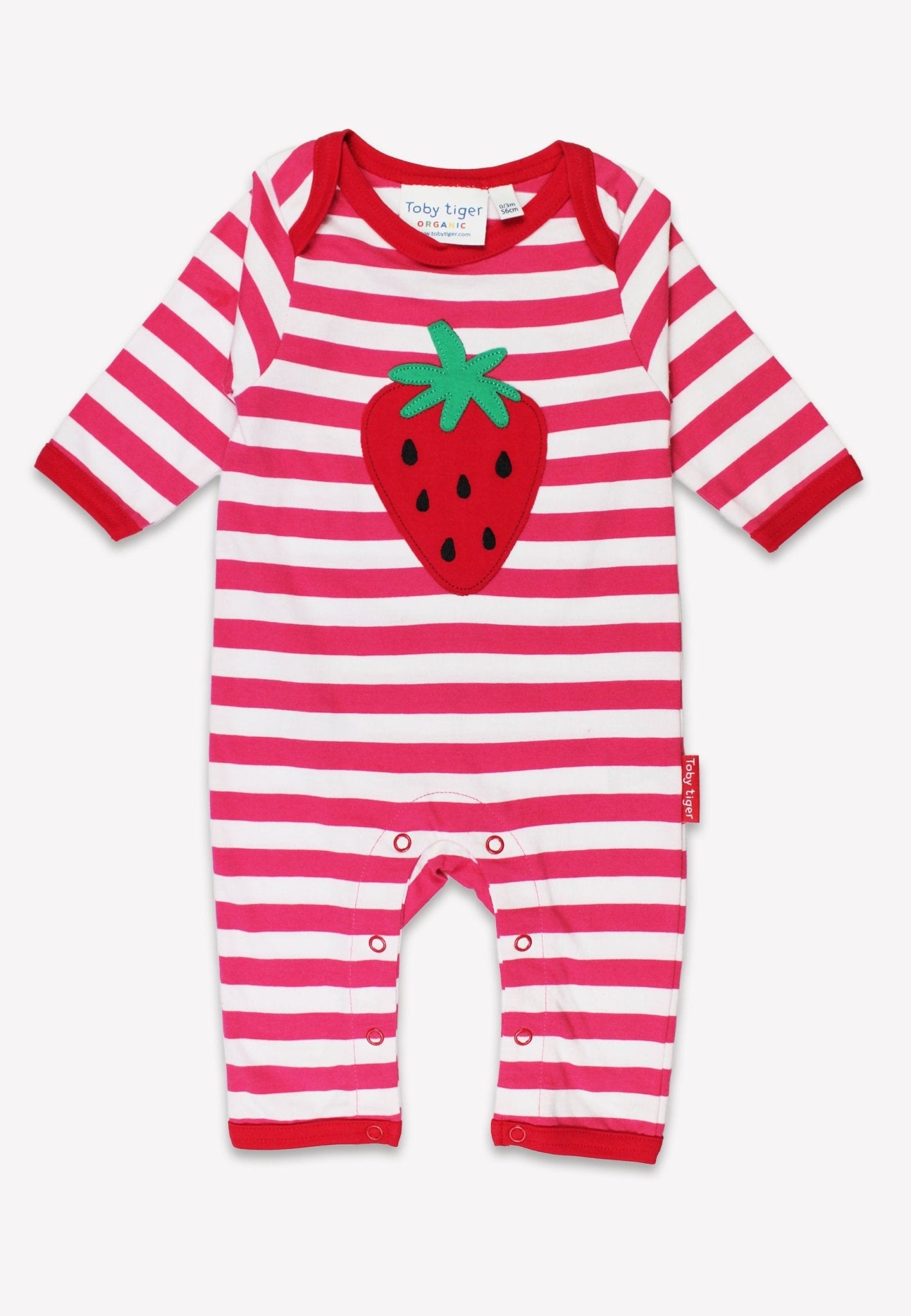 Organic Picnic Strawberry Applique Sleepsuit | organic cotton kids pyjamas UK