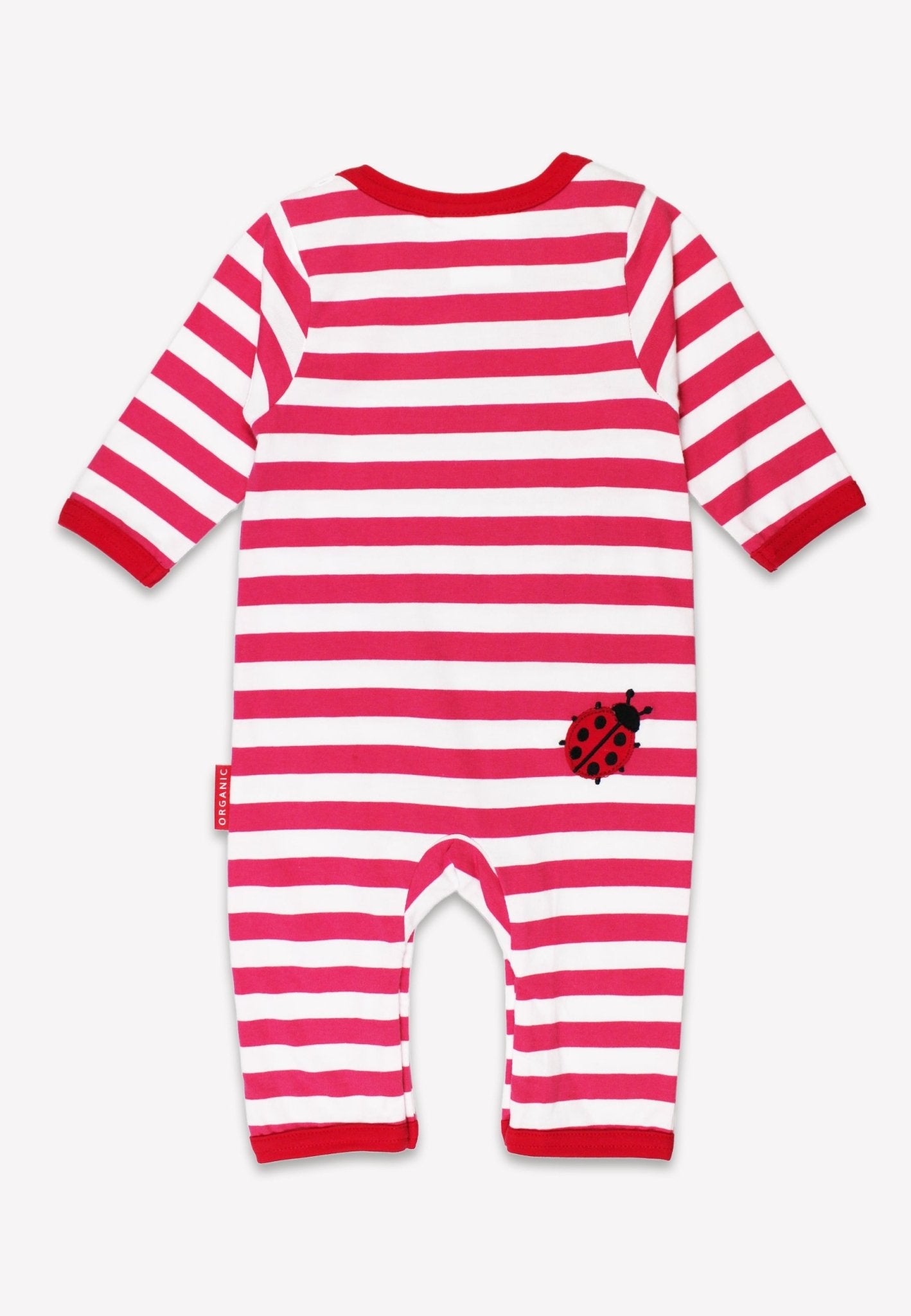Organic Picnic Strawberry Applique Sleepsuit | organic cotton kids pyjamas UK