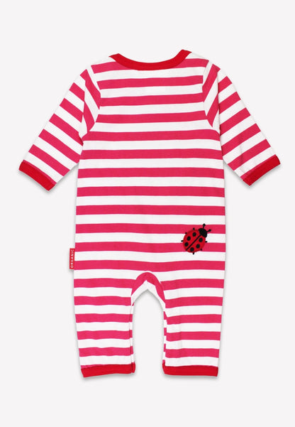 Organic Picnic Strawberry Applique Sleepsuit | organic cotton kids pyjamas UK