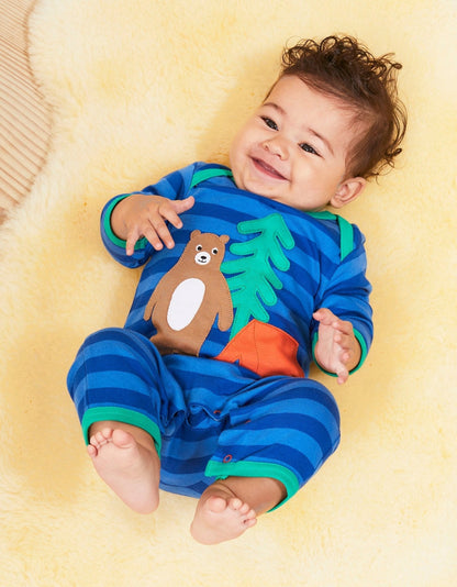 Natural baby sleep: Organic Camping Bear Applique Sleepsuit | KIDDYKIND