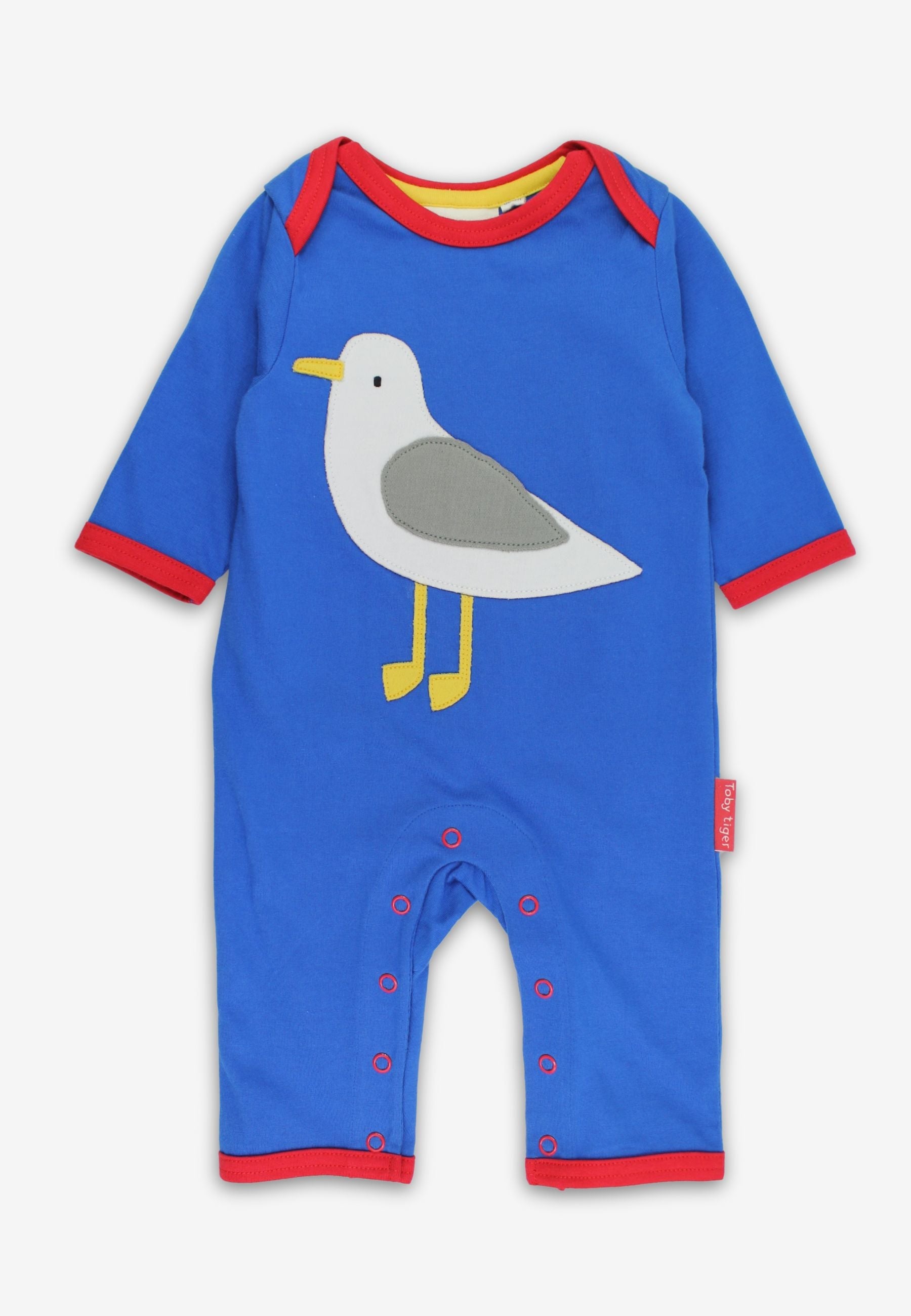 Organic baby bedding: Organic Seagull Harbour Applique Blue Sleepsuit | KIDDYKIND