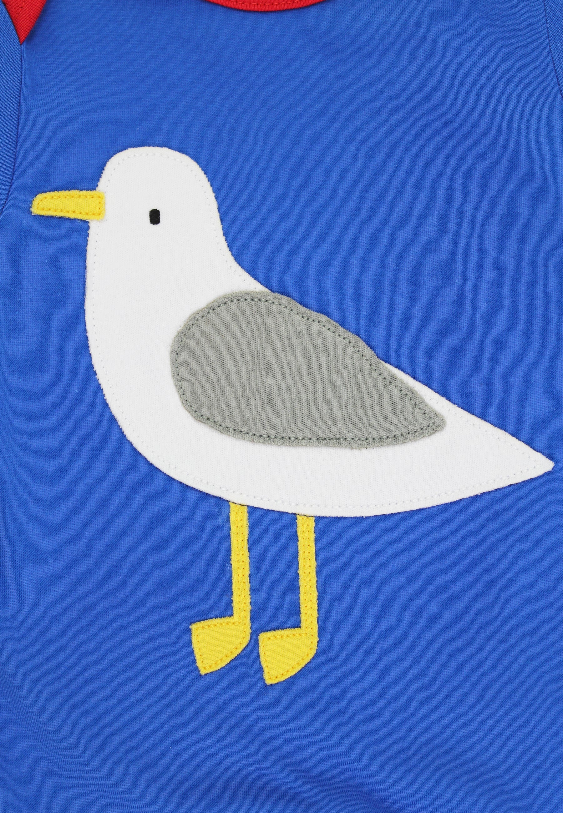 Organic baby bedding: Organic Seagull Harbour Applique Blue Sleepsuit | KIDDYKIND
