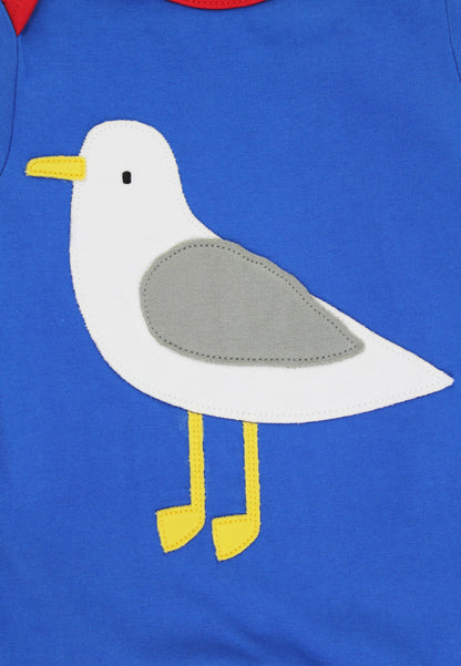 Organic baby bedding: Organic Seagull Harbour Applique Blue Sleepsuit | KIDDYKIND