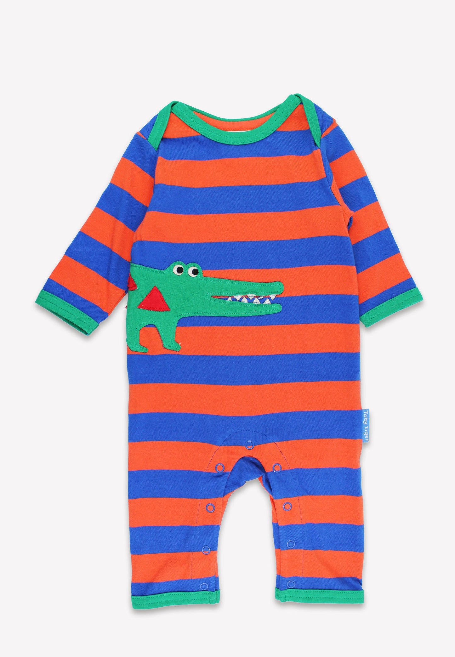 Natural baby sleep: Organic Crocodile Applique Striped Sleepsuit | KIDDYKIND