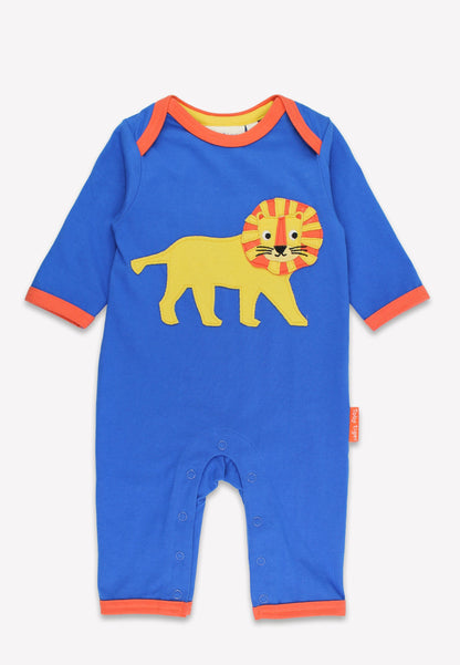 Organic Lion Applique Blue Sleepsuit | organic cotton kids pyjamas UK