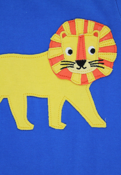 Organic Lion Applique Blue Sleepsuit | organic cotton kids pyjamas UK