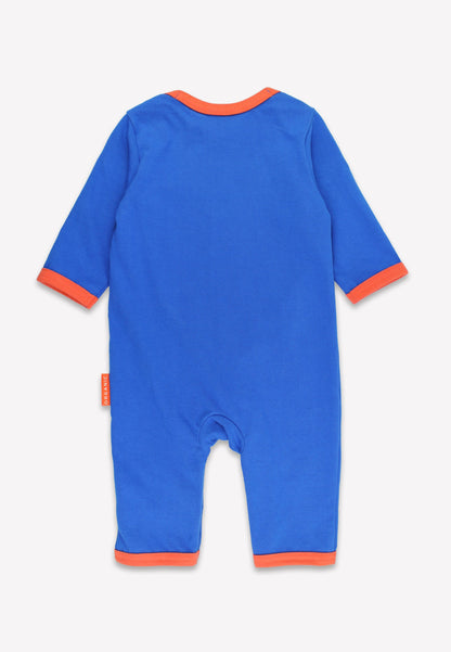 Organic Lion Applique Blue Sleepsuit | organic cotton kids pyjamas UK