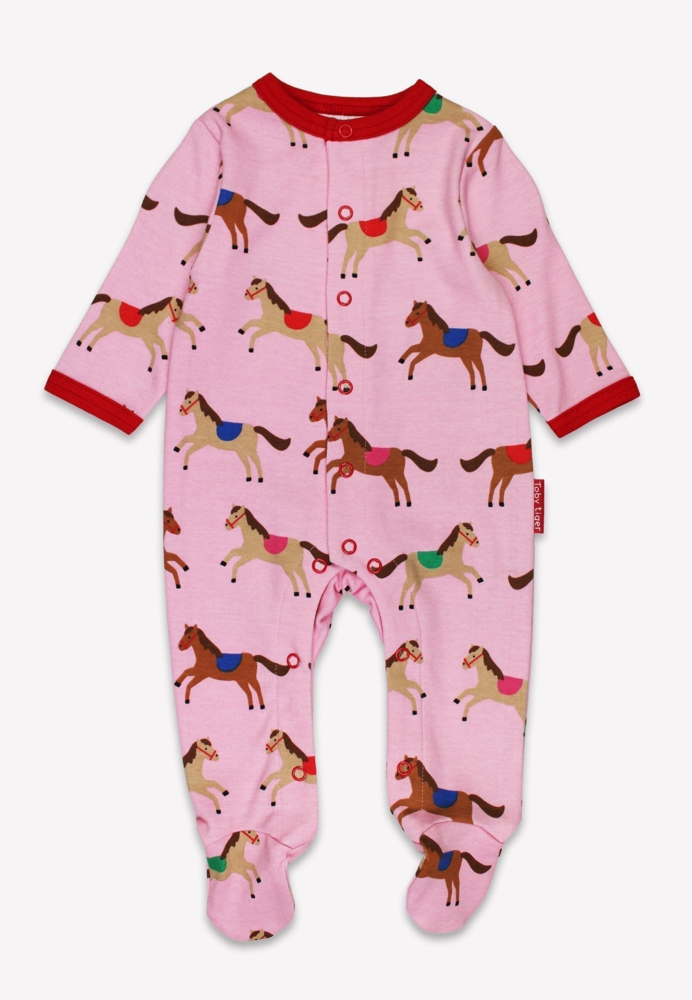 Organic Pink Horse and Pony Print Sleepsuit - Toby Tiger
