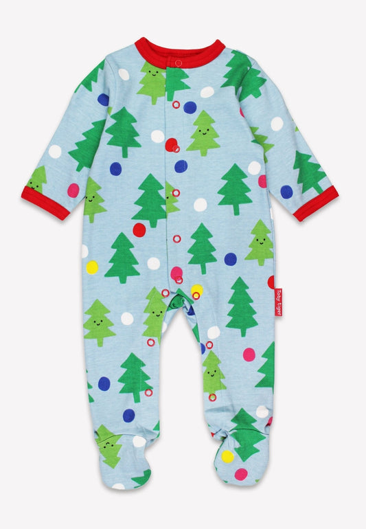 Natural baby sleep: Organic Christmas Tree Print Sleepsuit | KIDDYKIND
