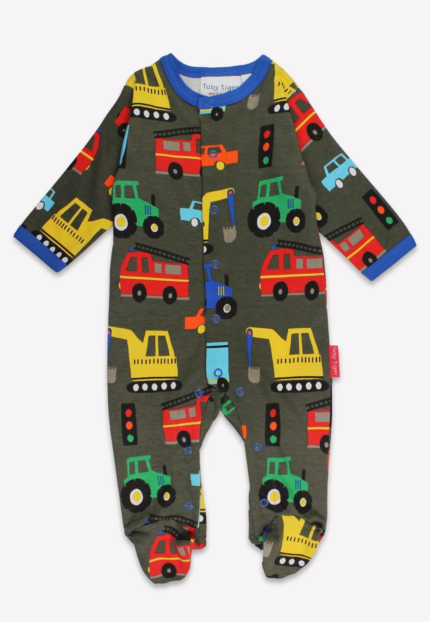 Organic Transport Print Sleepsuit | organic cotton kids pyjamas UK