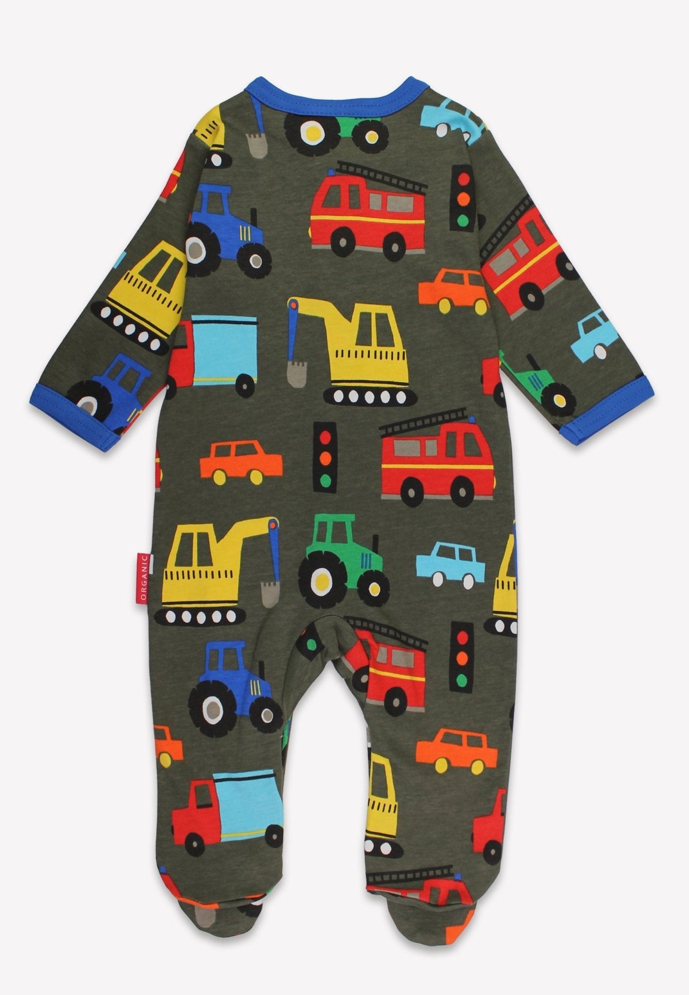 Organic Transport Print Sleepsuit | organic cotton kids pyjamas UK