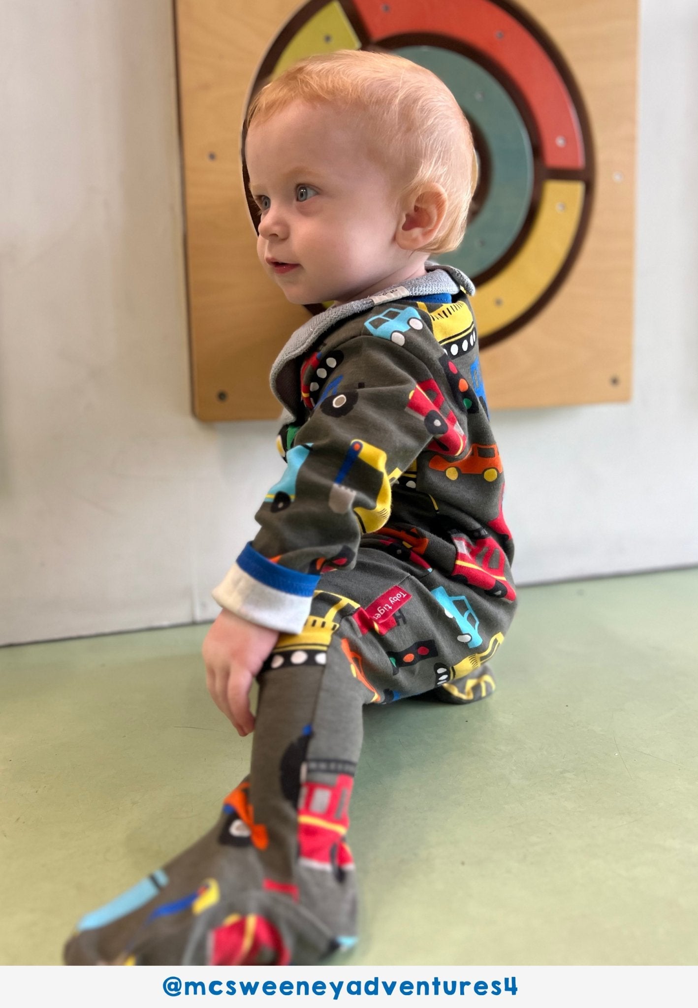 Organic Transport Print Sleepsuit | organic cotton kids pyjamas UK