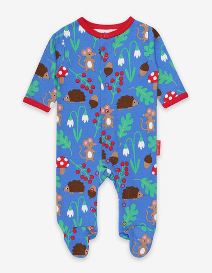 Organic Woodland Print Babygrow — Montessori wooden toy UK | KIDDYKIND