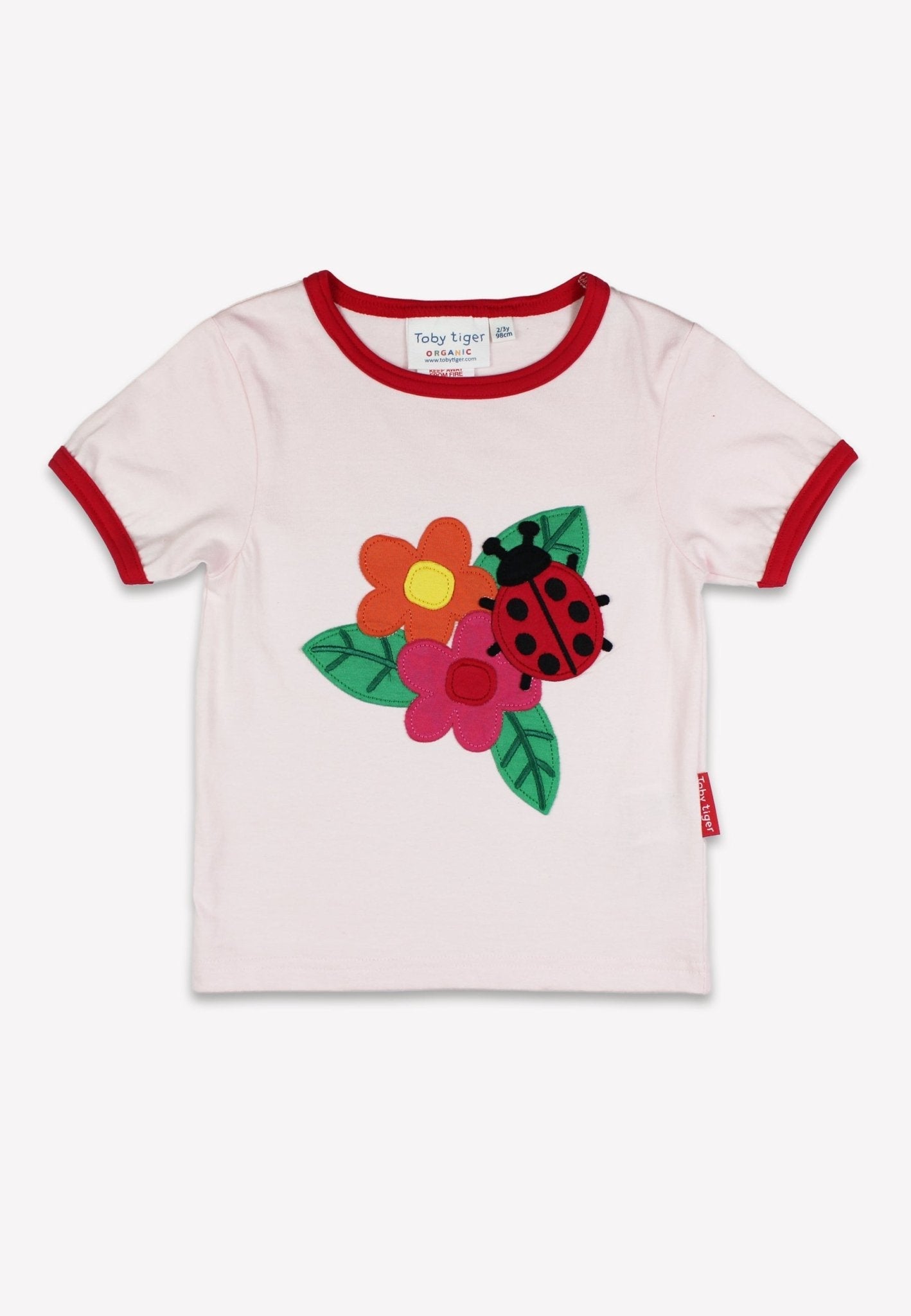 Organic Ladybird Applique Short-Sleeved T-Shirt by Toby Tiger, GOTS-certified, vetted by KIDDYKIND