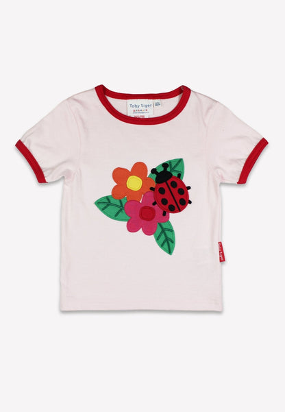 Organic Ladybird Applique Short-Sleeved T-Shirt by Toby Tiger, GOTS-certified, vetted by KIDDYKIND