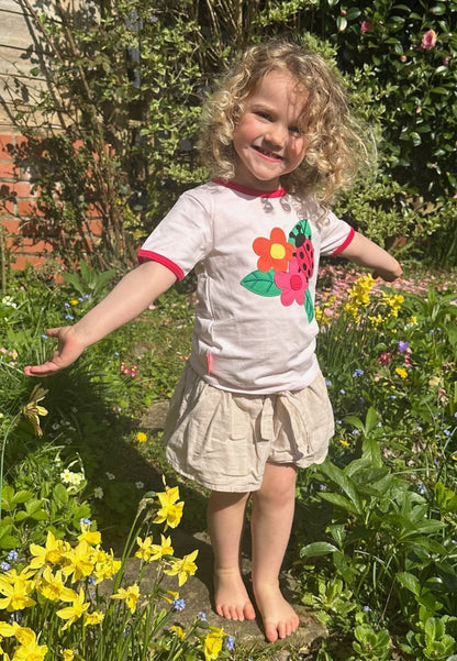 Organic Ladybird Applique Short-Sleeved T-Shirt by Toby Tiger, GOTS-certified, vetted by KIDDYKIND