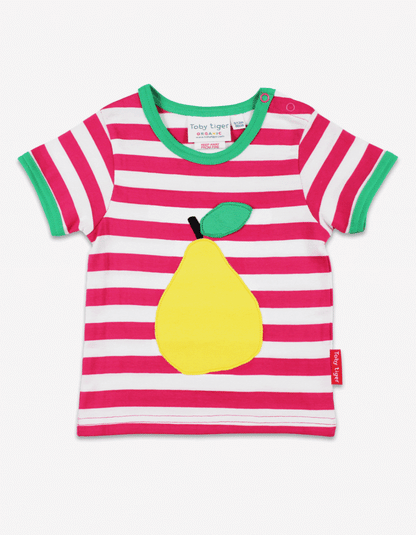 Organic Pear Applique Short-Sleeved T-Shirt by Toby Tiger, GOTS-certified, vetted by KIDDYKIND