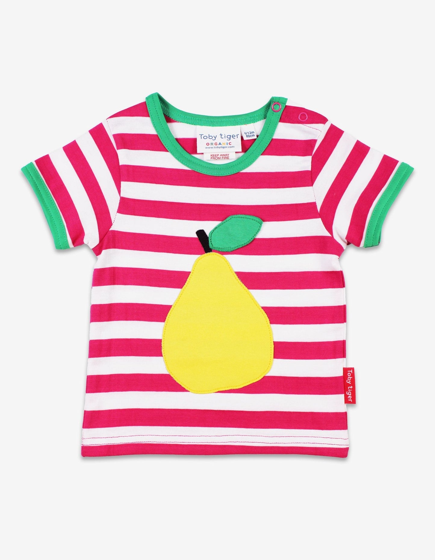 Organic Pear Applique Short-Sleeved T-Shirt by Toby Tiger, GOTS-certified, vetted by KIDDYKIND