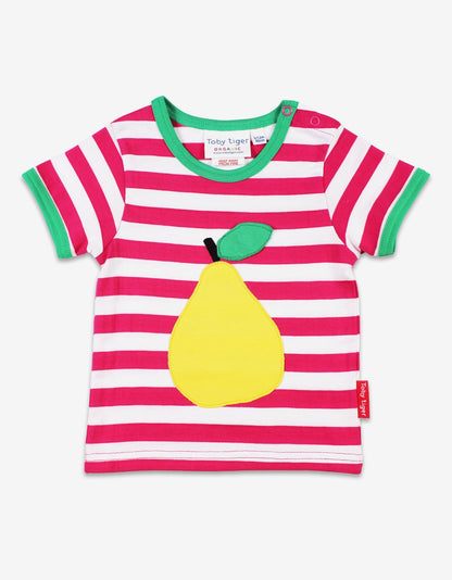 Organic Pear Applique Short-Sleeved T-Shirt by Toby Tiger, GOTS-certified, vetted by KIDDYKIND
