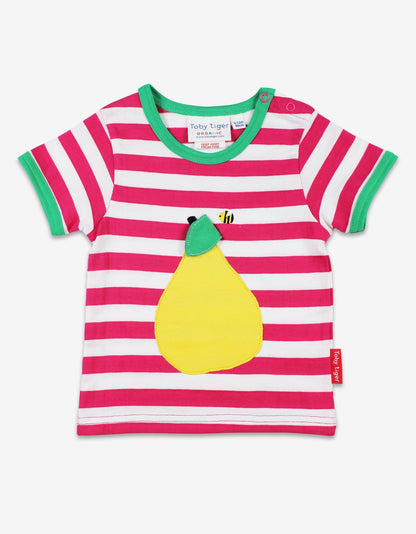 Organic Pear Applique Short-Sleeved T-Shirt by Toby Tiger, GOTS-certified, vetted by KIDDYKIND