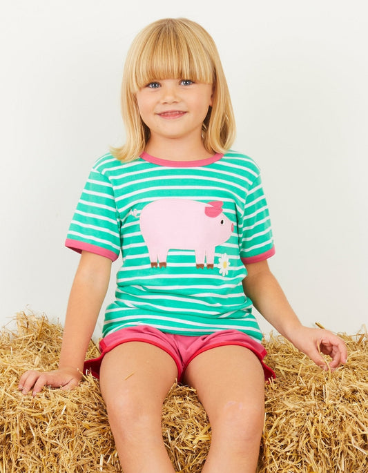 Organic Pig Applique Short-Sleeved T-Shirt