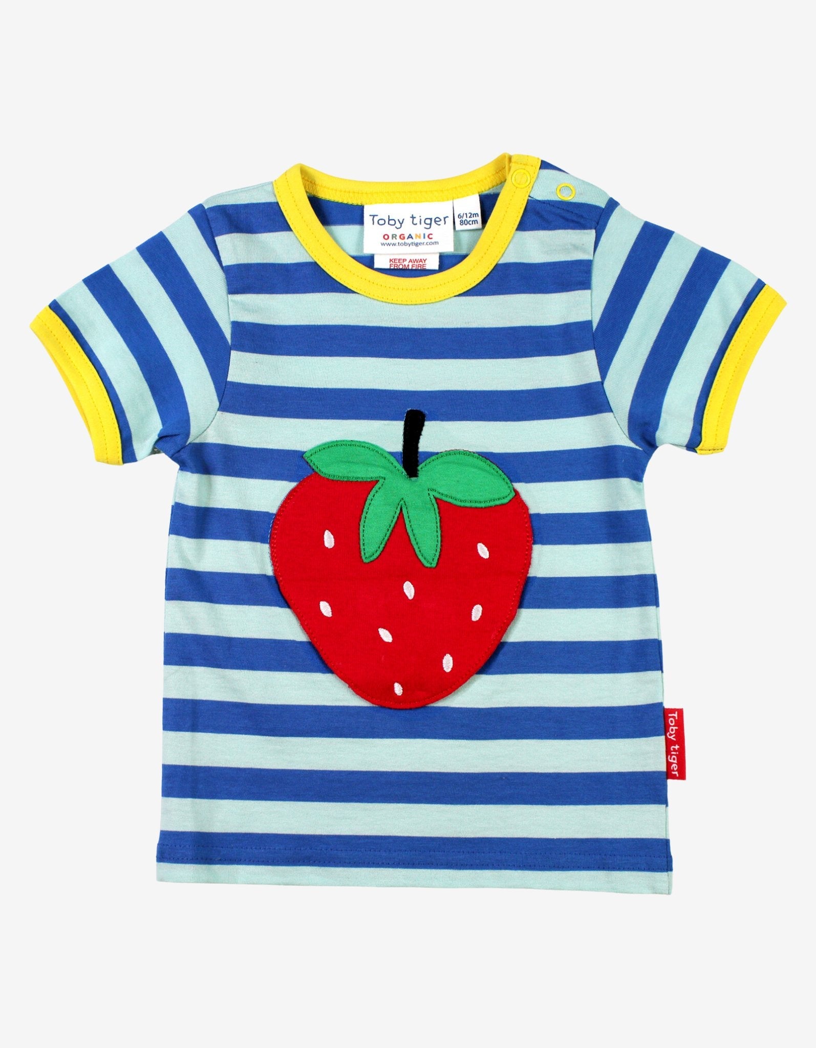 Organic Strawberry Applique Short-Sleeved T-Shirt by Toby Tiger, GOTS-certified, vetted by KIDDYKIND